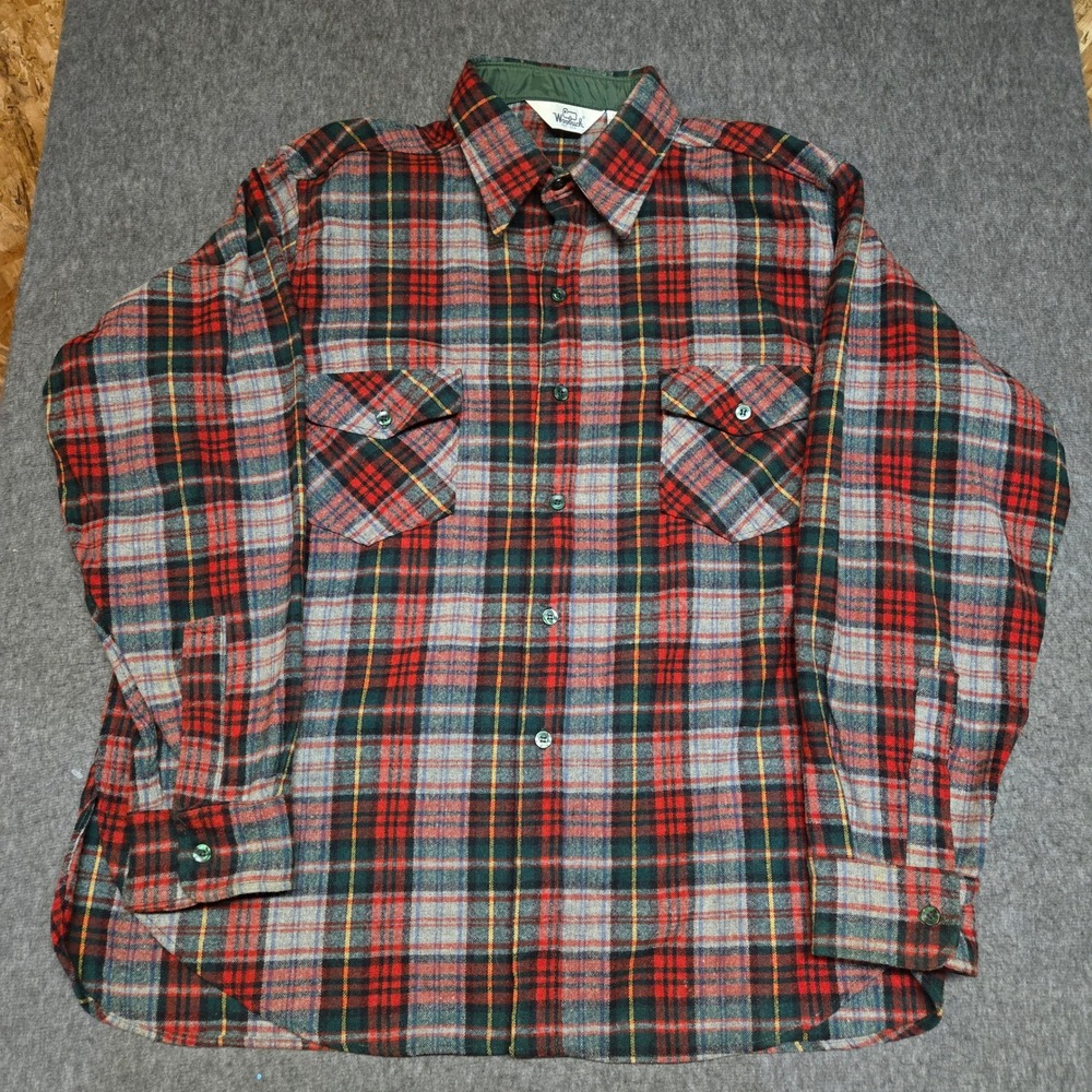 Vintage 80s Woolrich Plaid Flannel Shirt Mens XXL Red Wool Blend Made in USA